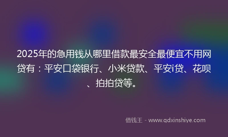2025年的急用钱从哪里借款最安全最便宜不用网贷有：平安口袋银行、小米贷款、平安i贷、花呗、拍拍贷等。