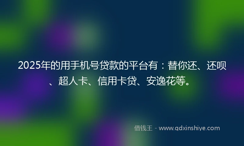 2025年的用手机号贷款的平台有：替你还、还呗、超人卡、信用卡贷、安逸花等。