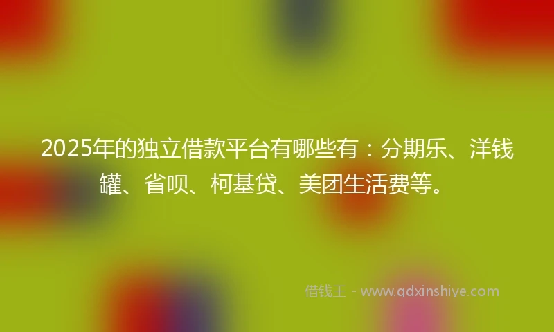 2025年的独立借款平台有哪些有：分期乐、洋钱罐、省呗、柯基贷、美团生活费等。