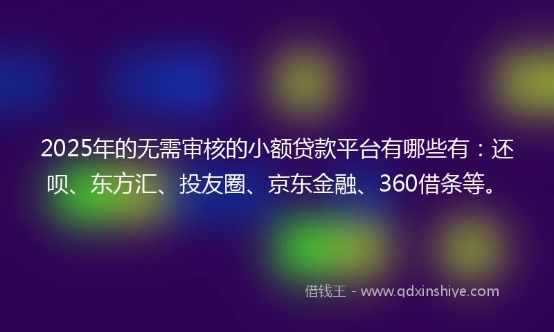 2025年的无需审核的小额贷款平台有哪些有：还呗、东方汇、投友圈、京东金融、360借条等。