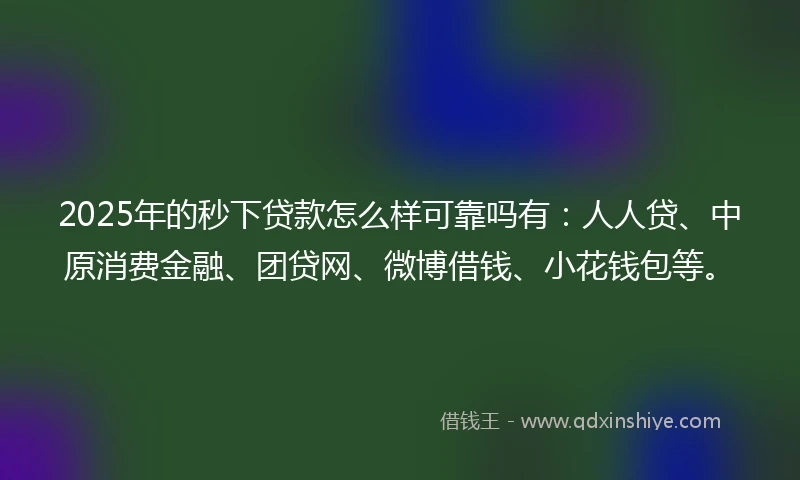2025年的秒下贷款怎么样可靠吗有：人人贷、中原消费金融、团贷网、微博借钱、小花钱包等。