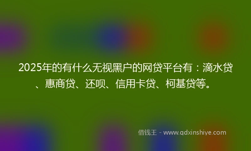 2025年的有什么无视黑户的网贷平台有：滴水贷、惠商贷、还呗、信用卡贷、柯基贷等。