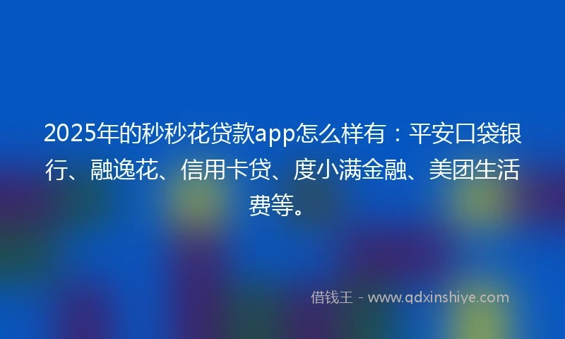 2025年的秒秒花贷款app怎么样有：平安口袋银行、融逸花、信用卡贷、度小满金融、美团生活费等。