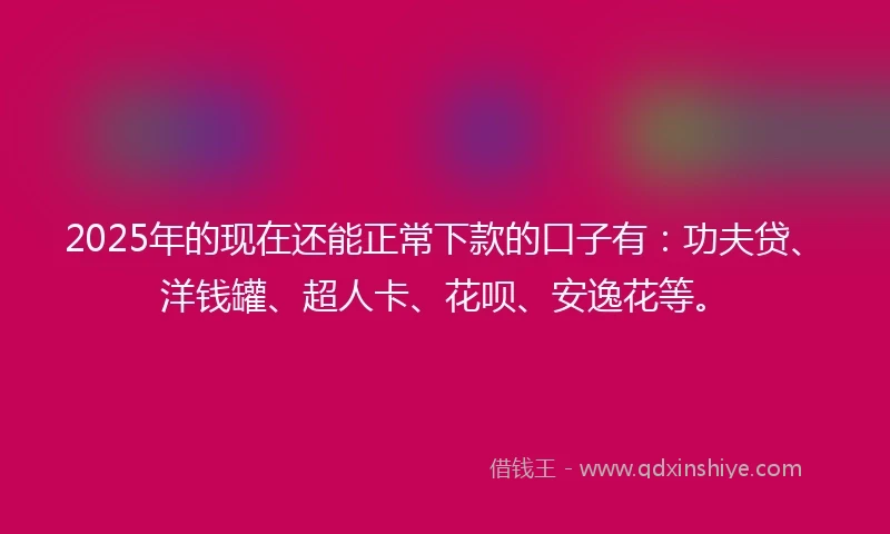 2025年的现在还能正常下款的口子有：功夫贷、洋钱罐、超人卡、花呗、安逸花等。