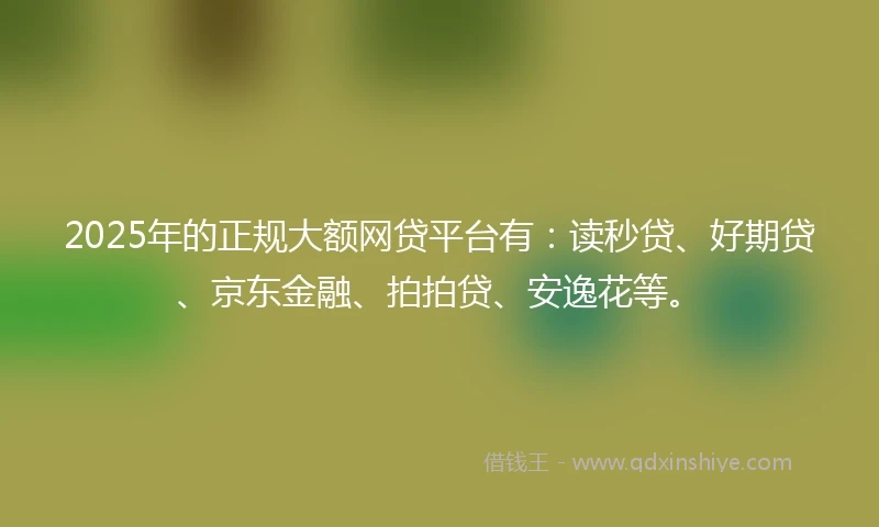 2025年的正规大额网贷平台有：读秒贷、好期贷、京东金融、拍拍贷、安逸花等。