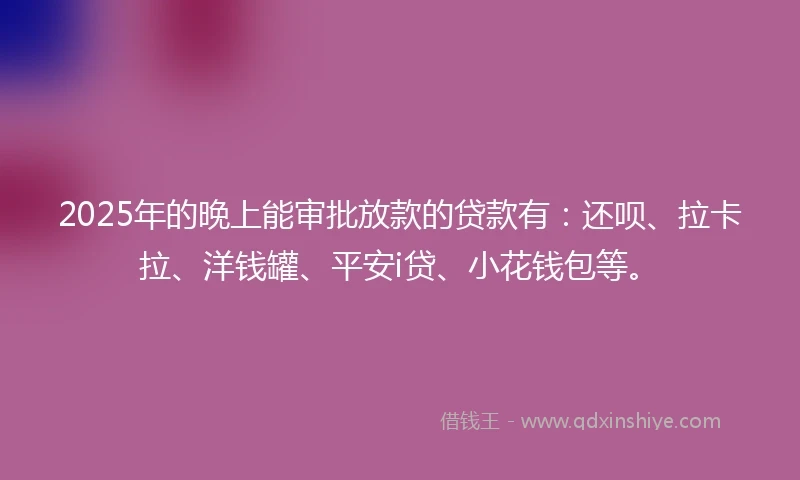 2025年的晚上能审批放款的贷款有：还呗、拉卡拉、洋钱罐、平安i贷、小花钱包等。