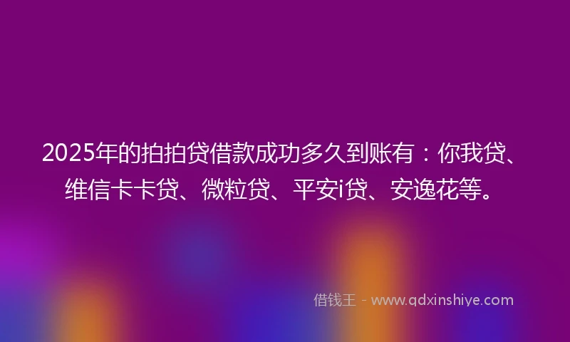 2025年的拍拍贷借款成功多久到账有：你我贷、维信卡卡贷、微粒贷、平安i贷、安逸花等。