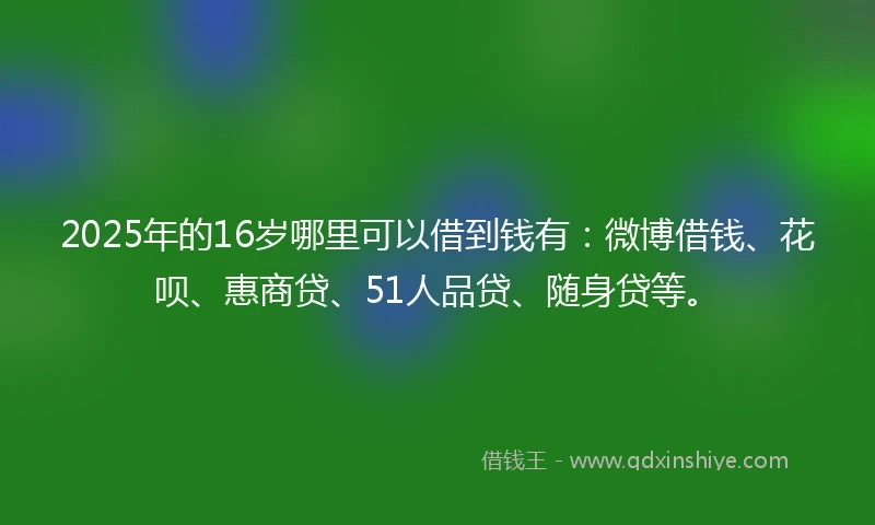 2025年的16岁哪里可以借到钱有：微博借钱、花呗、惠商贷、51人品贷、随身贷等。