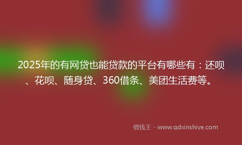 2025年的有网贷也能贷款的平台有哪些有：还呗、花呗、随身贷、360借条、美团生活费等。