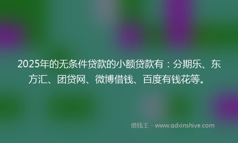 2025年的无条件贷款的小额贷款有：分期乐、东方汇、团贷网、微博借钱、百度有钱花等。