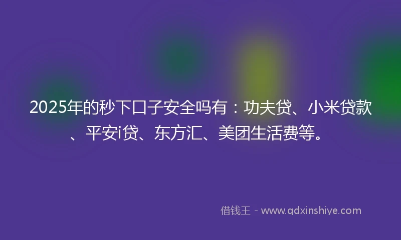 2025年的秒下口子安全吗有：功夫贷、小米贷款、平安i贷、东方汇、美团生活费等。