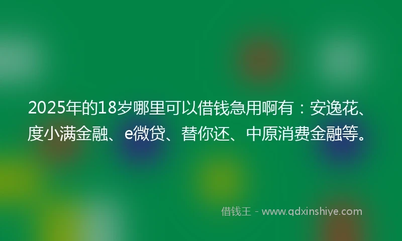 2025年的18岁哪里可以借钱急用啊有：安逸花、度小满金融、e微贷、替你还、中原消费金融等。