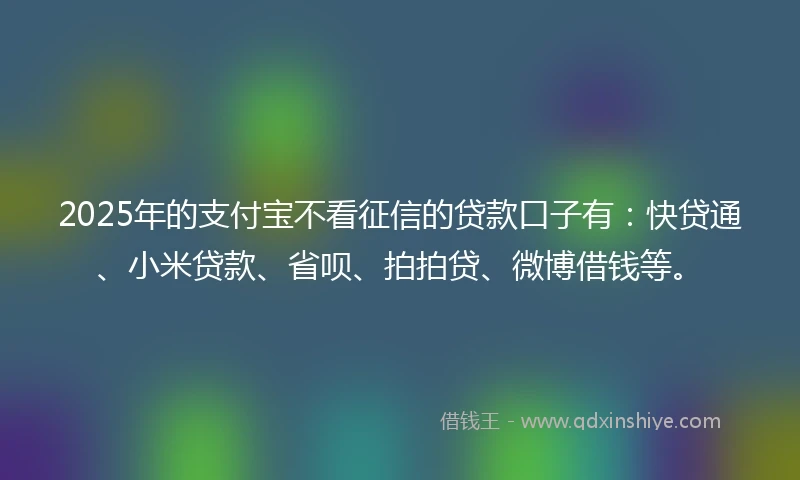 2025年的支付宝不看征信的贷款口子有：快贷通、小米贷款、省呗、拍拍贷、微博借钱等。