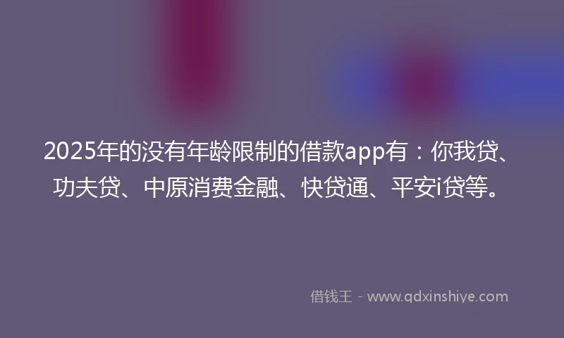 2025年的没有年龄限制的借款app有：你我贷、功夫贷、中原消费金融、快贷通、平安i贷等。