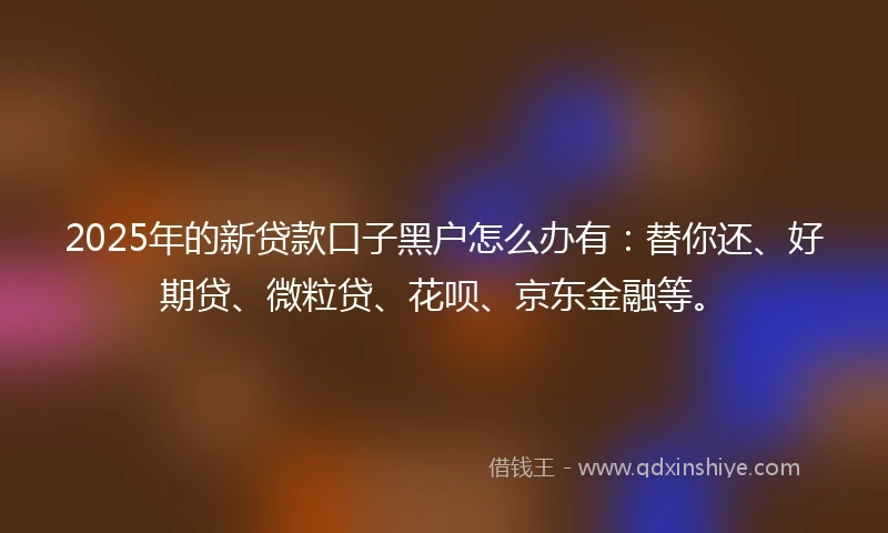 2025年的新贷款口子黑户怎么办有：替你还、好期贷、微粒贷、花呗、京东金融等。