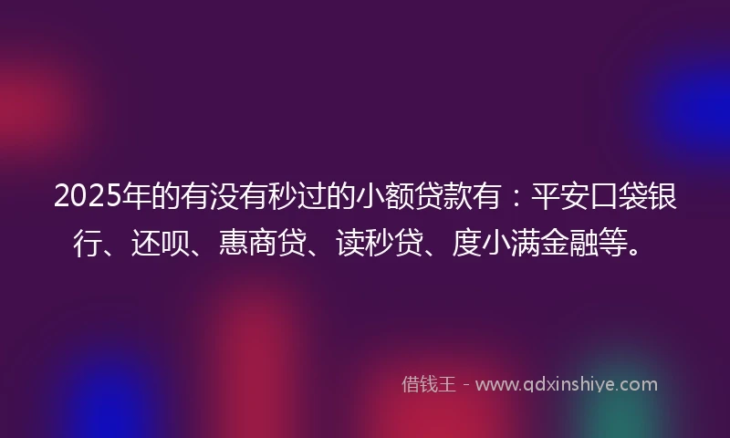 2025年的有没有秒过的小额贷款有：平安口袋银行、还呗、惠商贷、读秒贷、度小满金融等。
