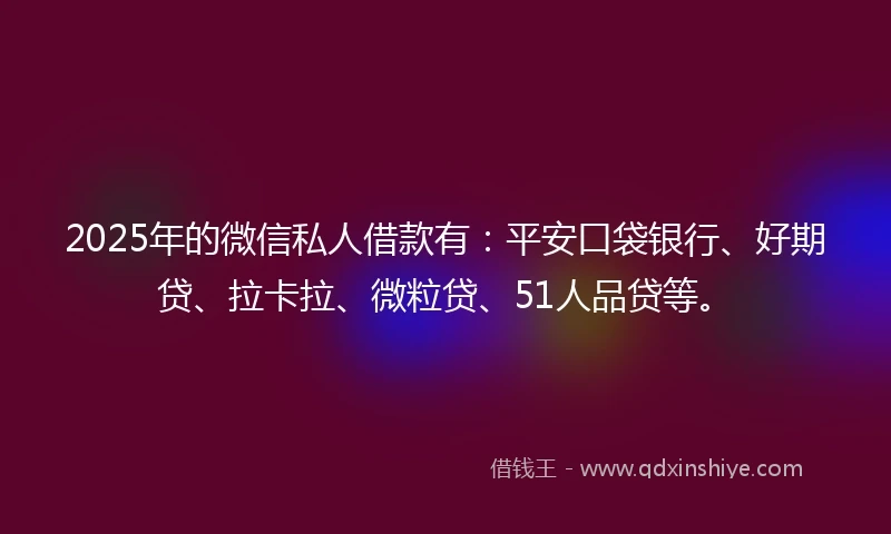 2025年的微信私人借款有：平安口袋银行、好期贷、拉卡拉、微粒贷、51人品贷等。