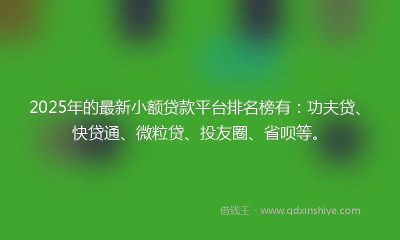 2025年的最新小额贷款平台排名榜有：功夫贷、快贷通、微粒贷、投友圈、省呗等。