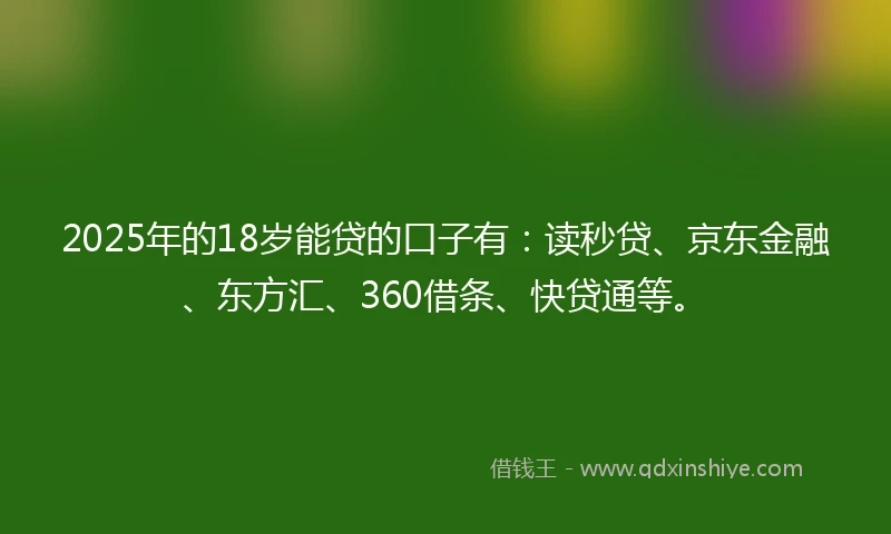 2025年的18岁能贷的口子有：读秒贷、京东金融、东方汇、360借条、快贷通等。