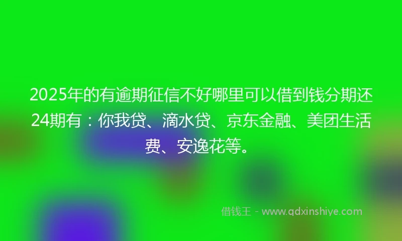2025年的有逾期征信不好哪里可以借到钱分期还24期有：你我贷、滴水贷、京东金融、美团生活费、安逸花等。