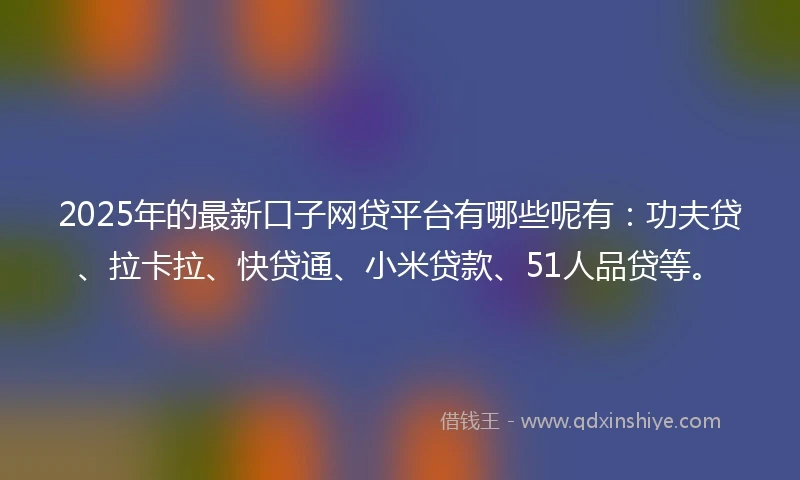 2025年的最新口子网贷平台有哪些呢有：功夫贷、拉卡拉、快贷通、小米贷款、51人品贷等。