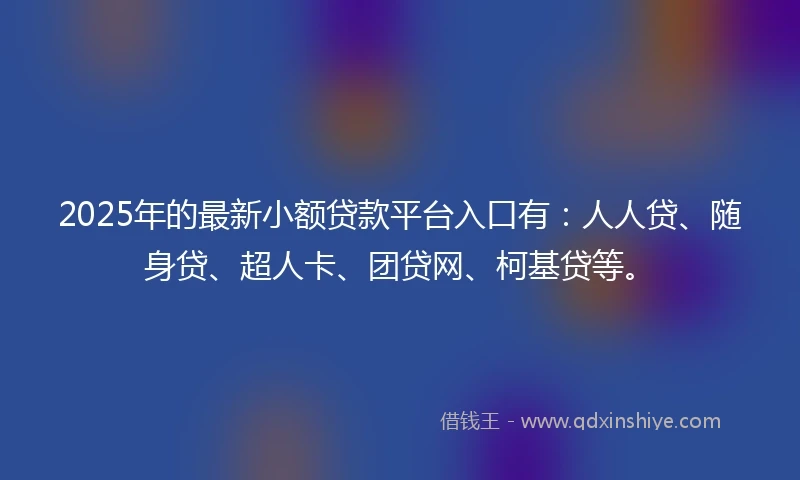 2025年的最新小额贷款平台入口有：人人贷、随身贷、超人卡、团贷网、柯基贷等。