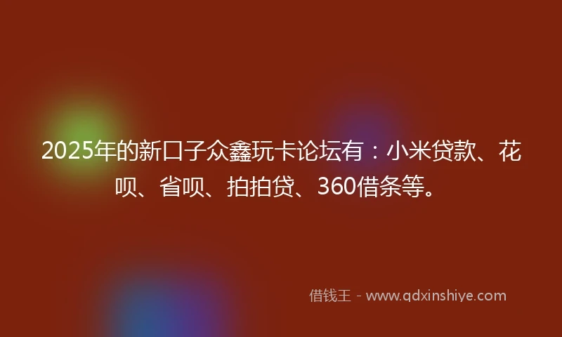 2025年的新口子众鑫玩卡论坛有：小米贷款、花呗、省呗、拍拍贷、360借条等。