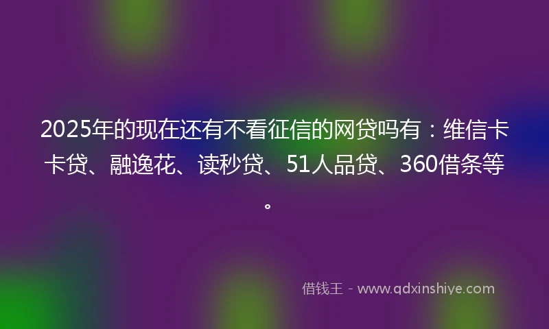 2025年的现在还有不看征信的网贷吗有：维信卡卡贷、融逸花、读秒贷、51人品贷、360借条等。
