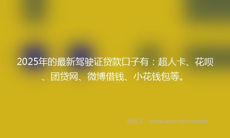2025年的最新驾驶证贷款口子有：超人卡、花呗、团贷网、微博借钱、小花钱包等。