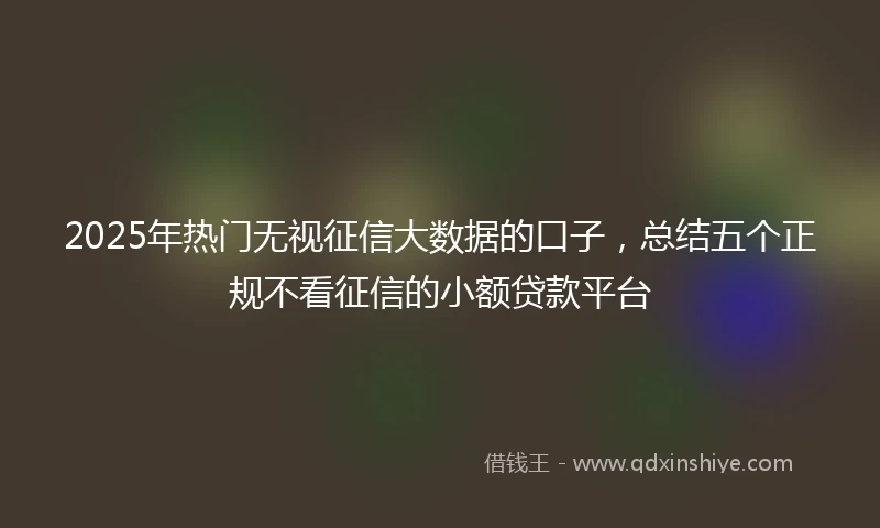 2025年热门无视征信大数据的口子，总结五个正规不看征信的小额贷款平台