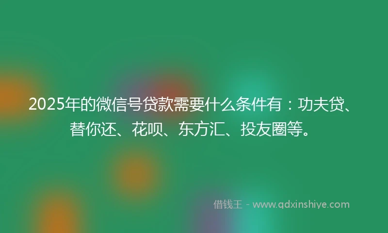 2025年的微信号贷款需要什么条件有：功夫贷、替你还、花呗、东方汇、投友圈等。