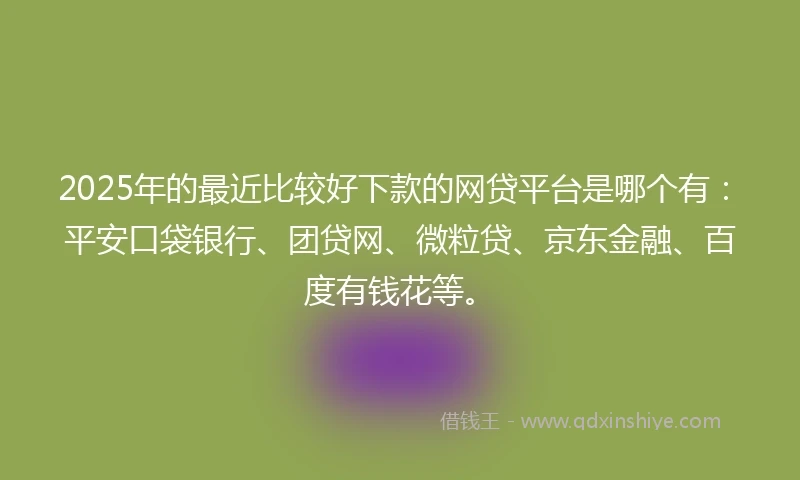 2025年的最近比较好下款的网贷平台是哪个有：平安口袋银行、团贷网、微粒贷、京东金融、百度有钱花等。