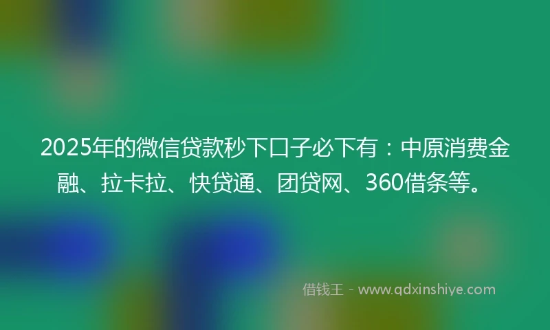 2025年的微信贷款秒下口子必下有：中原消费金融、拉卡拉、快贷通、团贷网、360借条等。