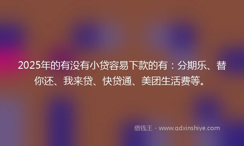 2025年的有没有小贷容易下款的有：分期乐、替你还、我来贷、快贷通、美团生活费等。