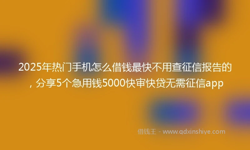2025年热门手机怎么借钱最快不用查征信报告的，分享5个急用钱5000快审快贷无需征信app