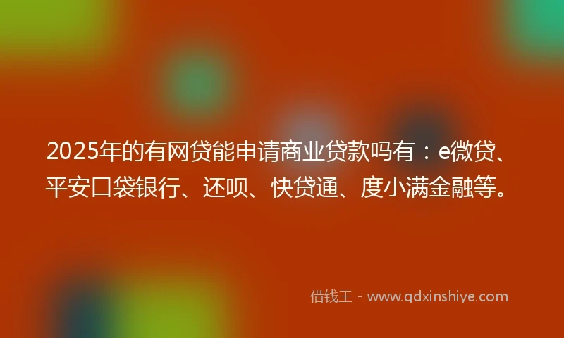 2025年的有网贷能申请商业贷款吗有：e微贷、平安口袋银行、还呗、快贷通、度小满金融等。