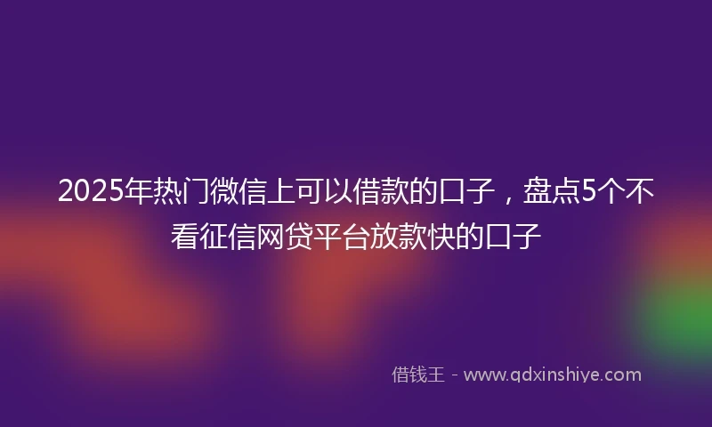2025年热门微信上可以借款的口子，盘点5个不看征信网贷平台放款快的口子