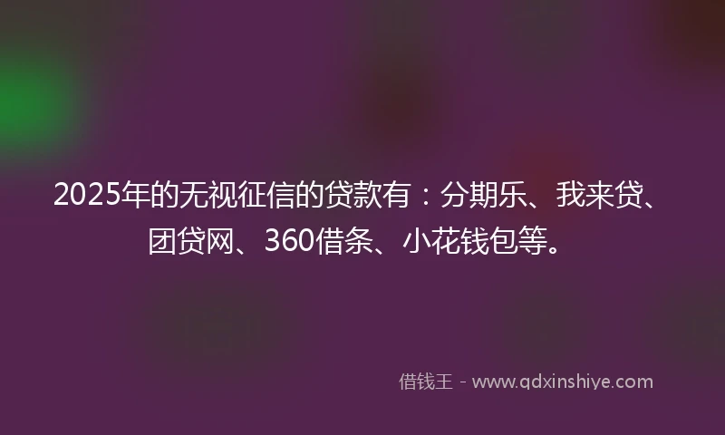 2025年的无视征信的贷款有：分期乐、我来贷、团贷网、360借条、小花钱包等。