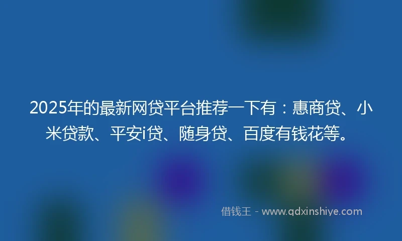 2025年的最新网贷平台推荐一下有：惠商贷、小米贷款、平安i贷、随身贷、百度有钱花等。