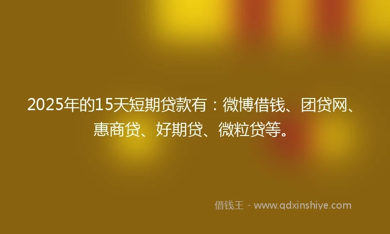 2025年的15天短期贷款有：微博借钱、团贷网、惠商贷、好期贷、微粒贷等。