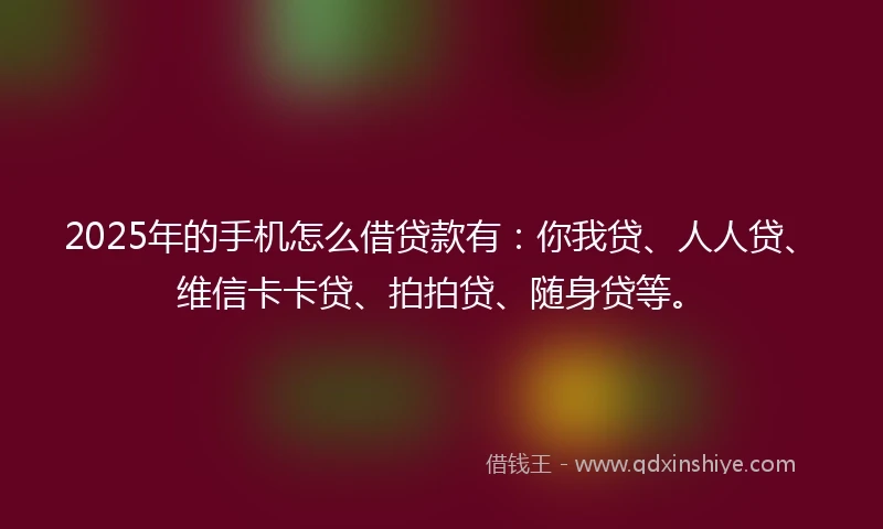 2025年的手机怎么借贷款有：你我贷、人人贷、维信卡卡贷、拍拍贷、随身贷等。