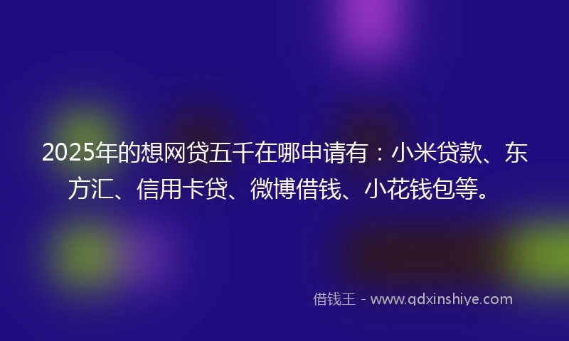 2025年的想网贷五千在哪申请有：小米贷款、东方汇、信用卡贷、微博借钱、小花钱包等。
