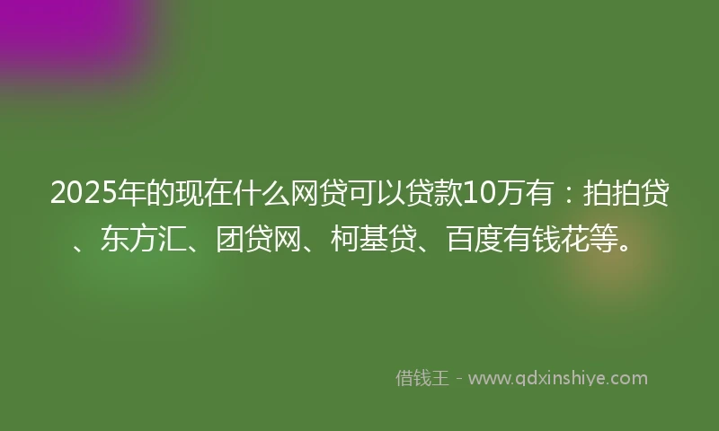 2025年的现在什么网贷可以贷款10万有：拍拍贷、东方汇、团贷网、柯基贷、百度有钱花等。