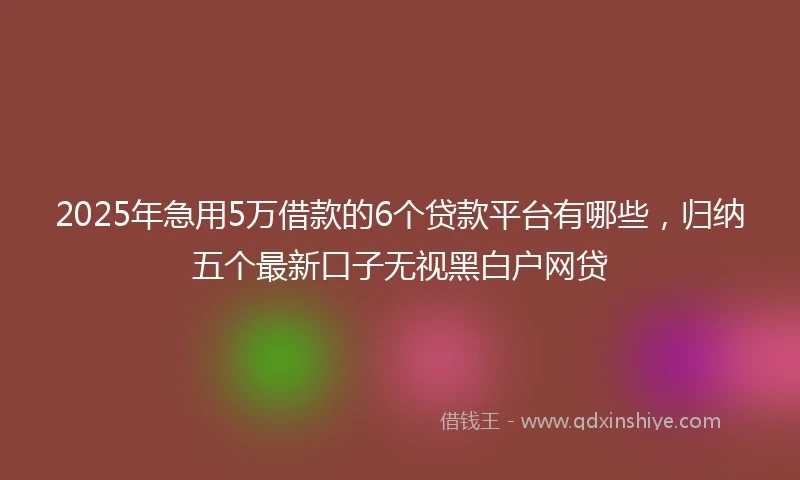 2025年急用5万借款的6个贷款平台有哪些，归纳五个最新口子无视黑白户网贷