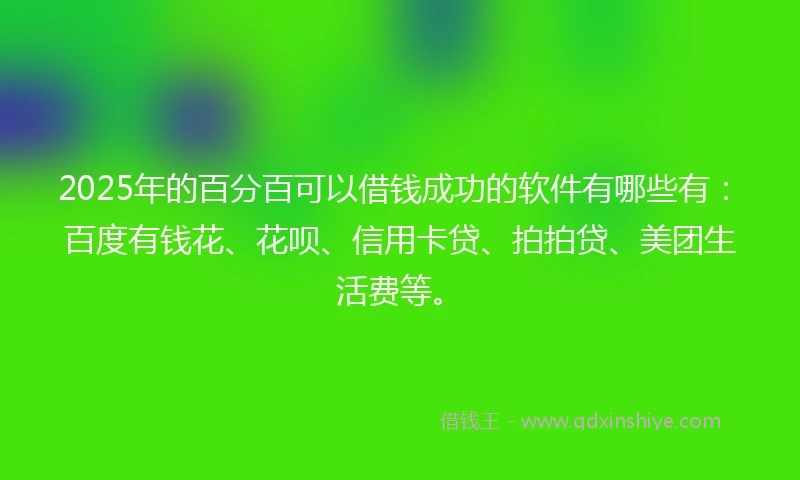 2025年的百分百可以借钱成功的软件有哪些有：百度有钱花、花呗、信用卡贷、拍拍贷、美团生活费等。