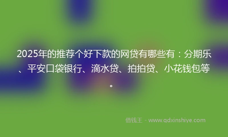 2025年的推荐个好下款的网贷有哪些有：分期乐、平安口袋银行、滴水贷、拍拍贷、小花钱包等。