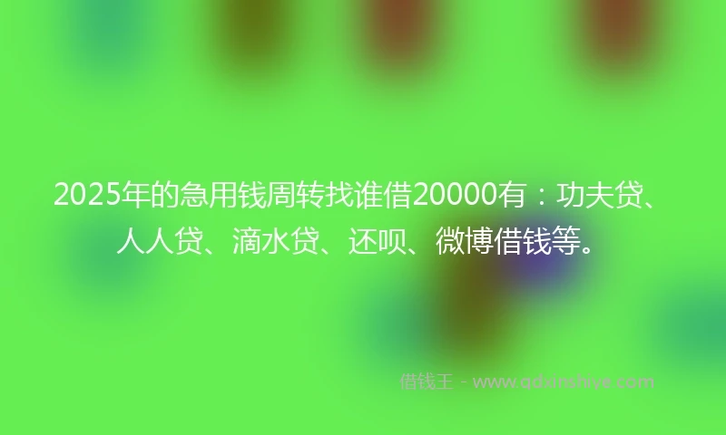 2025年的急用钱周转找谁借20000有：功夫贷、人人贷、滴水贷、还呗、微博借钱等。