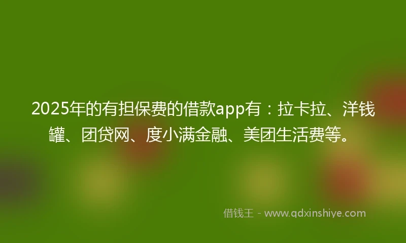 2025年的有担保费的借款app有：拉卡拉、洋钱罐、团贷网、度小满金融、美团生活费等。
