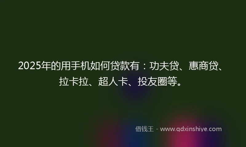 2025年的用手机如何贷款有：功夫贷、惠商贷、拉卡拉、超人卡、投友圈等。