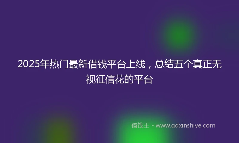 2025年热门最新借钱平台上线，总结五个真正无视征信花的平台